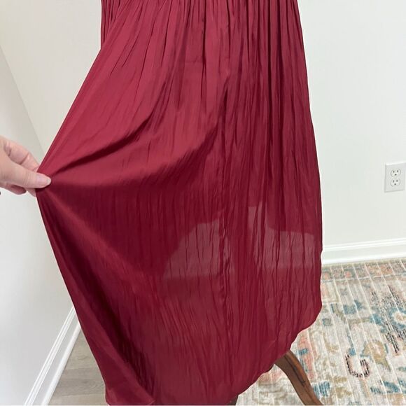 Halston Heritage Sleeveless Smocked Waist High/Low Dress Ruby Maroon XL - Picture 12 of 16